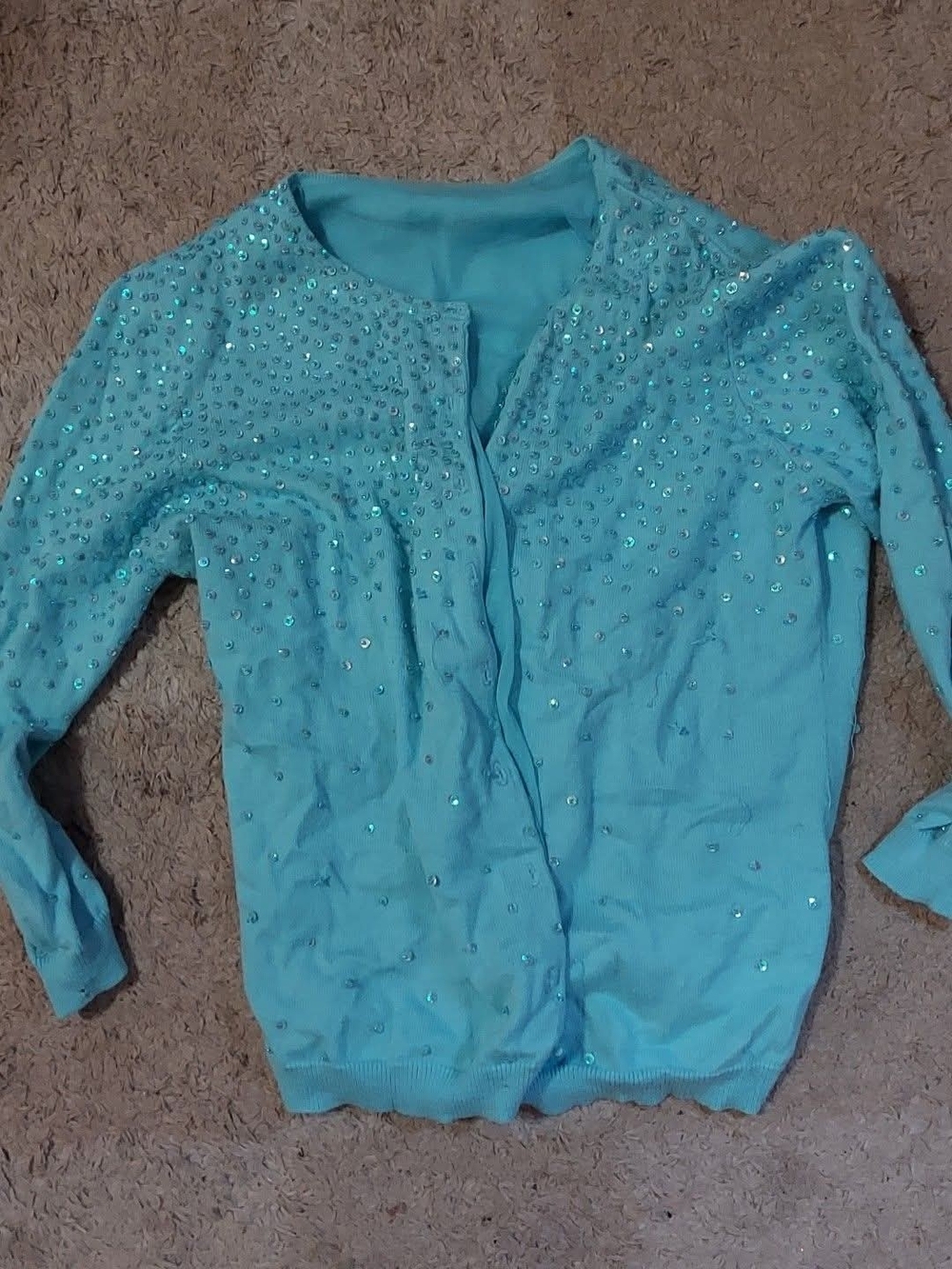 Aqua Blue Rhinestone Cardigan Sweater
